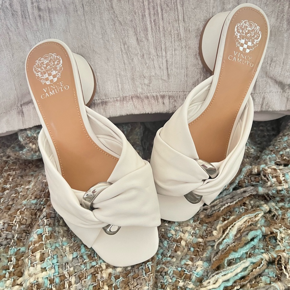 Vince Camuto Cream Mules with Silver Accent Liane..New with no tags